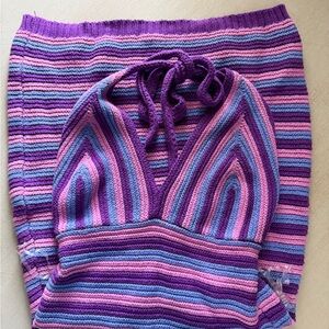 Striped Purple and Pink Knit Halter dress